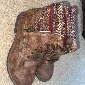 Rock & Candy Brown Combat Boots with Knit Detail